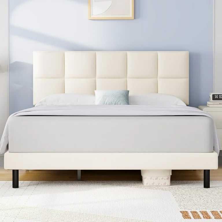 HAIIDE King Bed Frame, King Size Platform Bed With Fabric Upholstered Headboard,Beige, Easy Assem... | Walmart (US)