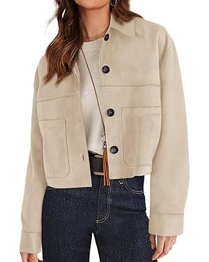 PRETTYGARDEN Women's Faux Suede Cropped Jacket Casual Lightweight Fall Fashion 2025 Winter Coats ... | Amazon (US)