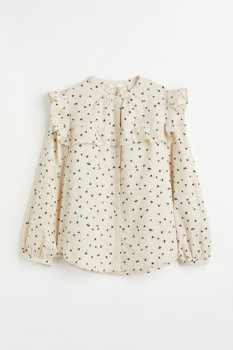 Ruffle-trimmed Linen-blend Blouse | H&M (US)