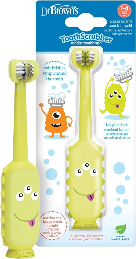 Dr. Brown's ToothScrubber Toddler Toothbrush, Triple-Sided Training Toothbrush with Suction Cup B... | Amazon (US)