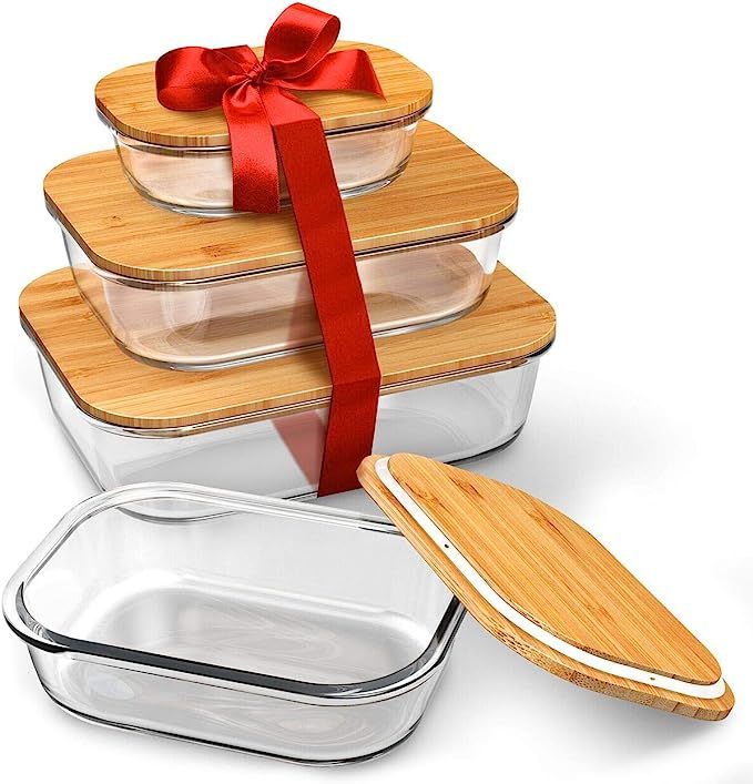 Glass Food Storage Containers with Lids (Bamboo) - 4 Piece Value Set - The Most Ecofriendly Glass... | Amazon (US)