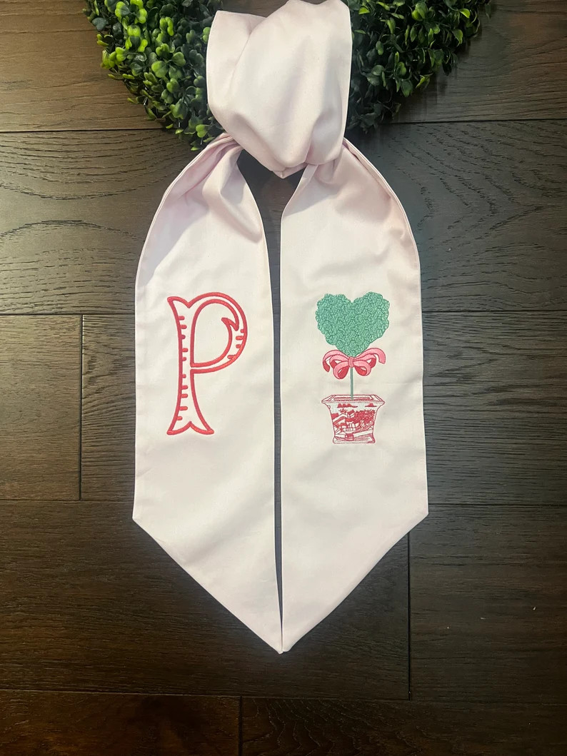 Wreath Sash Chinoiserie Valentine Decor Custom Wreath Sash Personalized Wreath Sash Sateen Sash -... | Etsy (US)