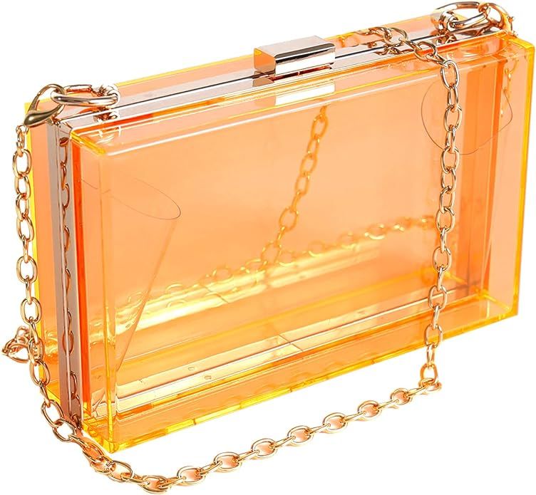 WJCD Women Clear Purse Acrylic Clear Clutch Bag, Shoulder Handbag With Removable Gold Chain Strap | Amazon (US)