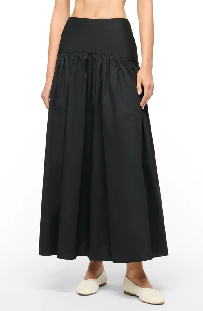 Procida Asymmetric Gathered Stretch Cotton A-Line Skirt | Nordstrom