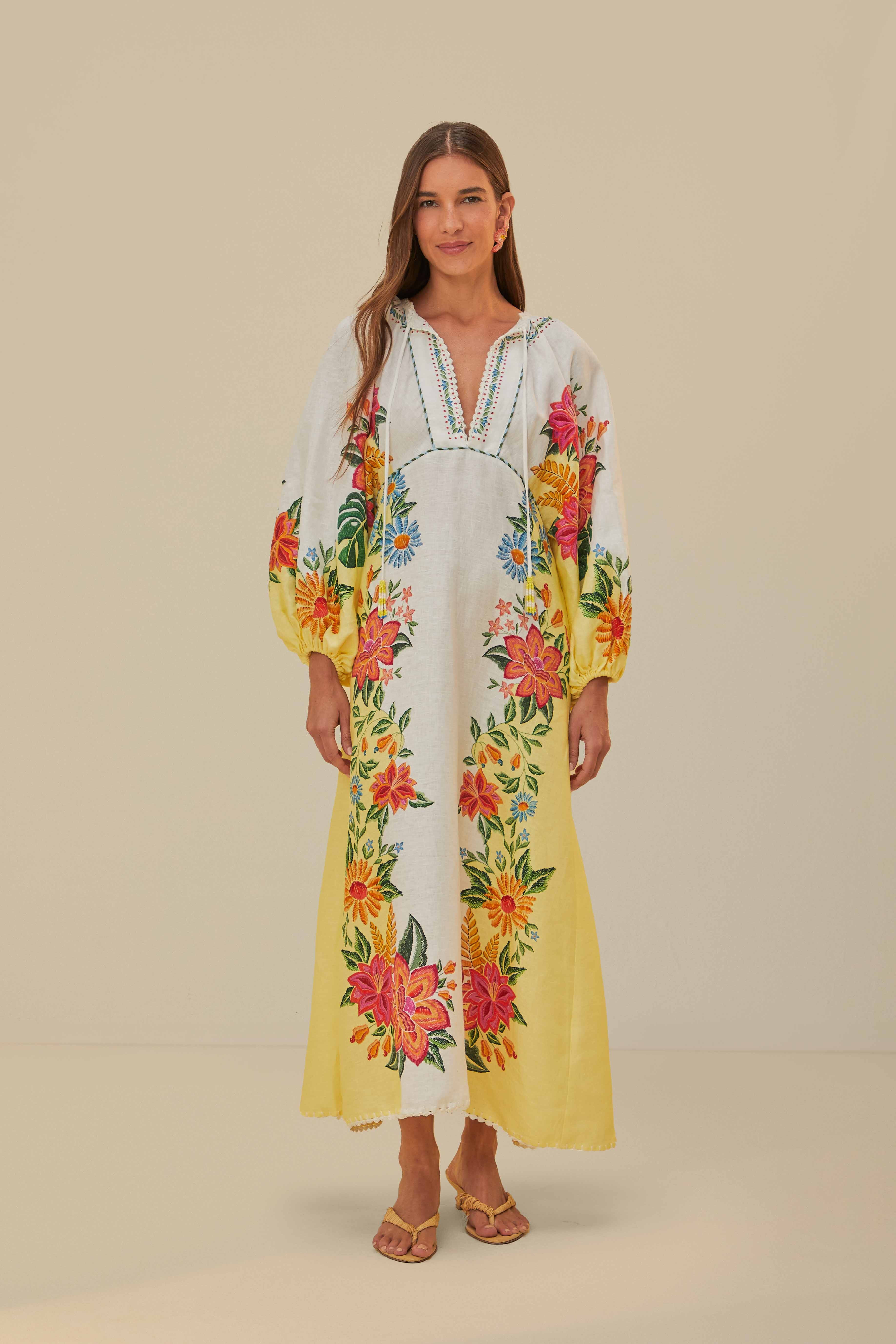 Off-White Bloom Garden Maxi Dress | FarmRio (US)