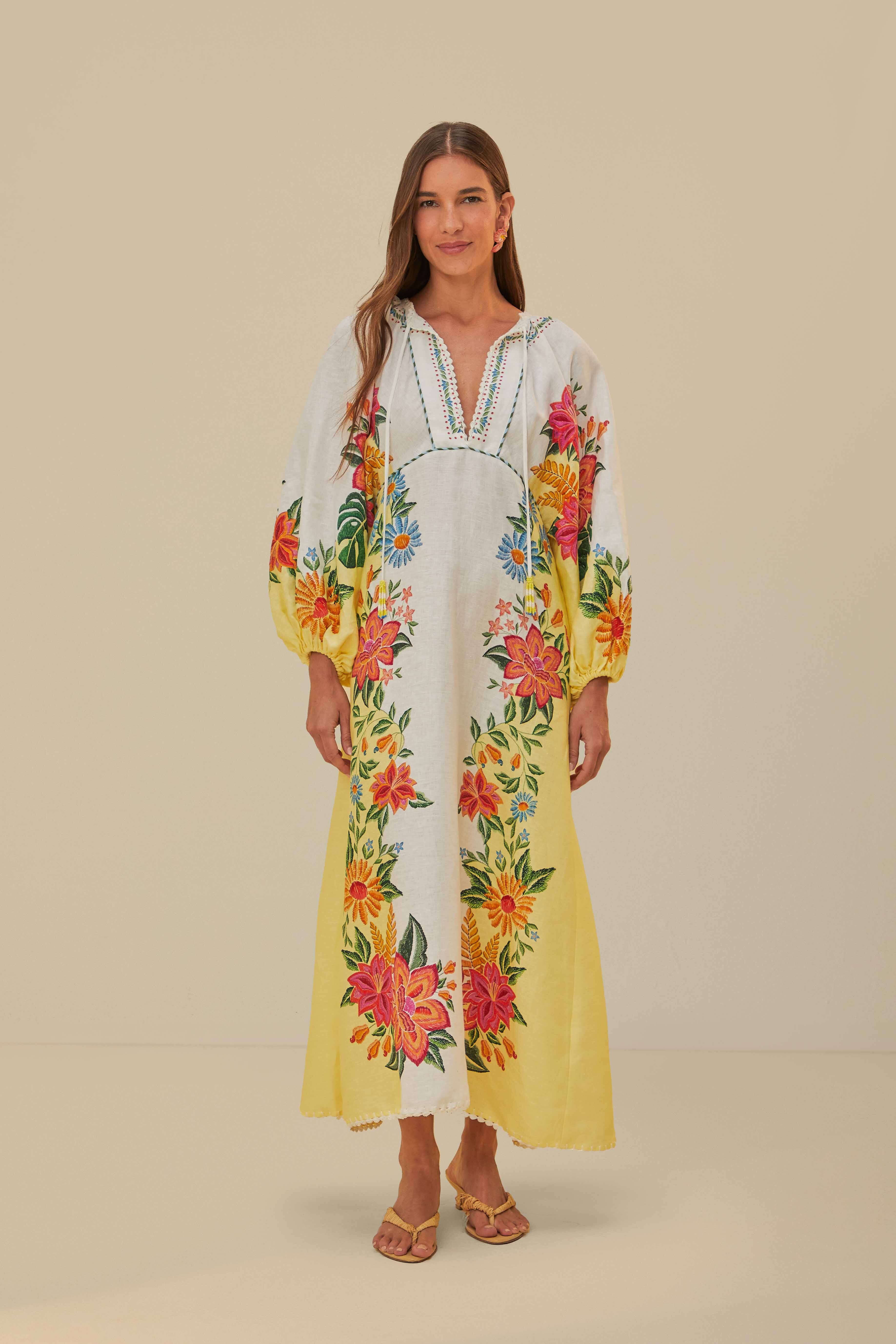 Off-White Bloom Garden Maxi Dress | FarmRio