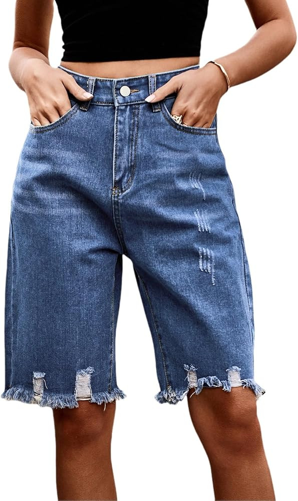 2026 Denim Bermuda Shorts for Women High Rise Casual Ripped Baggy Jorts Y2k Summer Trendy Cargo S... | Amazon (US)