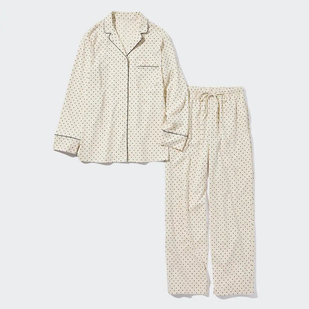 AIRISM COTTON DOTTED LONG SLEEVED PYJAMAS | UNIQLO (UK)