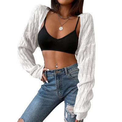 Coolmee Womens Cropped Cardigan Causal Bolero Shrugs for Dresses Knit Open Front Long Sleeve Sweater Cardigan M White | Target