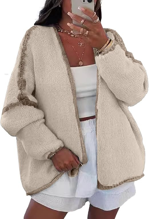 Women's Fall Cardigan Sweater Casual Colorblocking Chunky Knit Cardigan | Amazon (US)