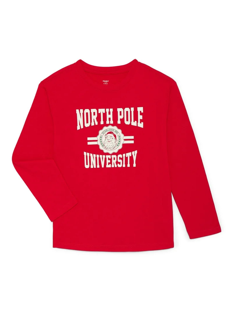 Holiday Time Boys Christmas Long Sleeve Graphic T-Shirt, Sizes 4-18 | Walmart (US)