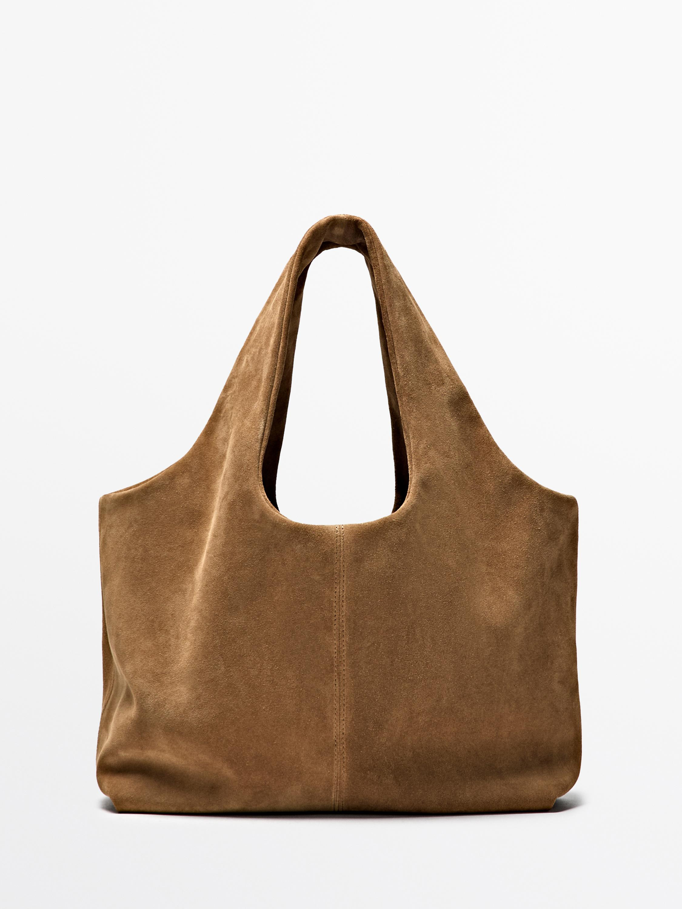 Medium split leather shopper bag | Massimo Dutti UK