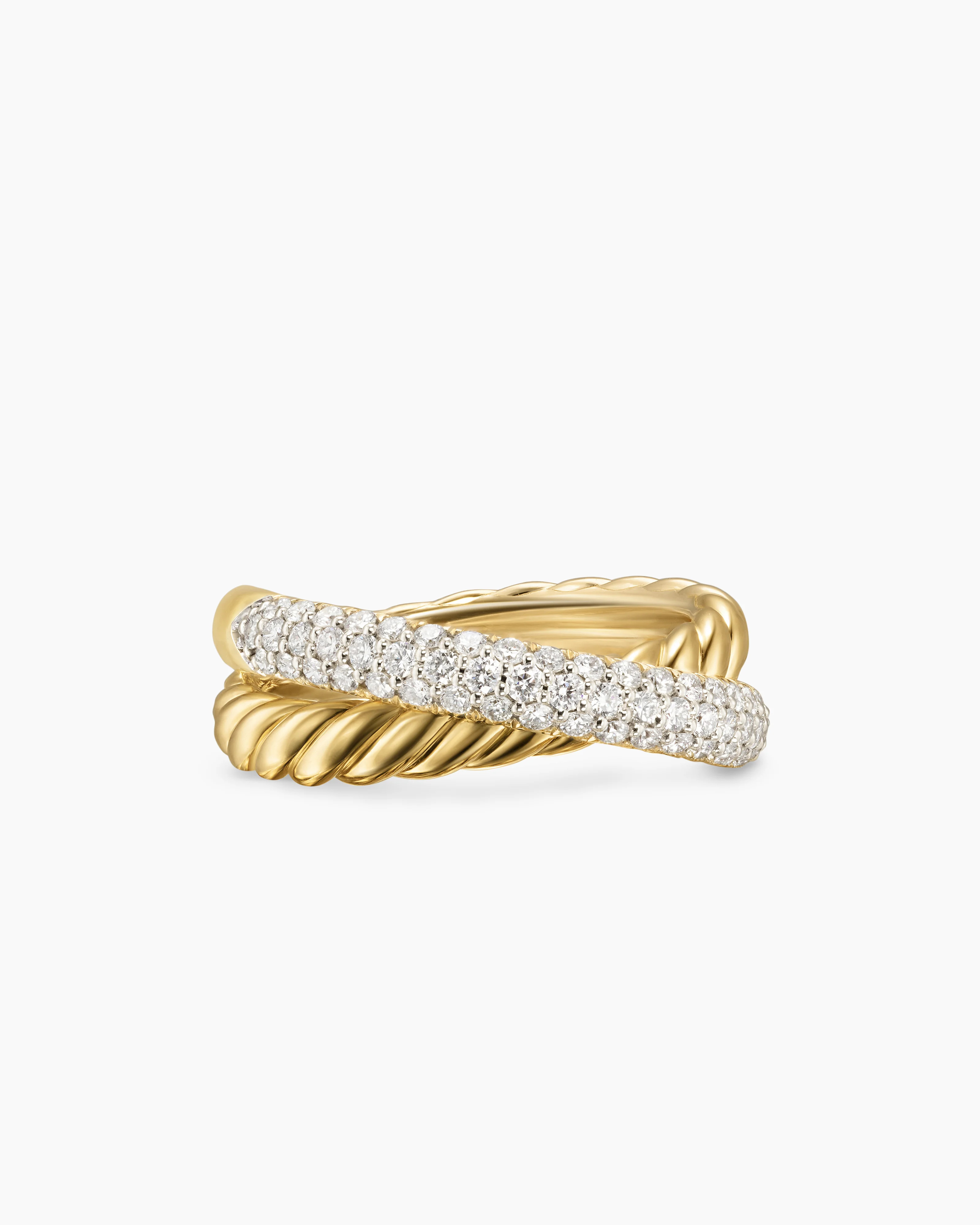 David Yurman | Crossover Two Row Ring in 18K Yellow Gold with Diamonds, 7.5mm | David Yurman