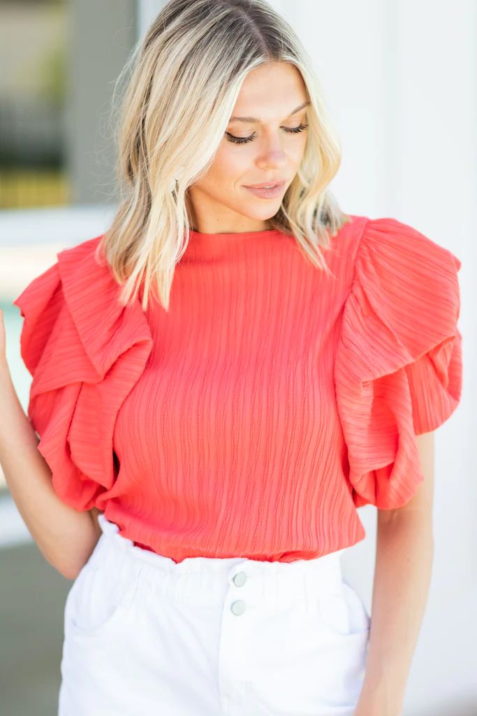 Look At Her Coral Orange Ruffled Blouse | The Mint Julep Boutique
