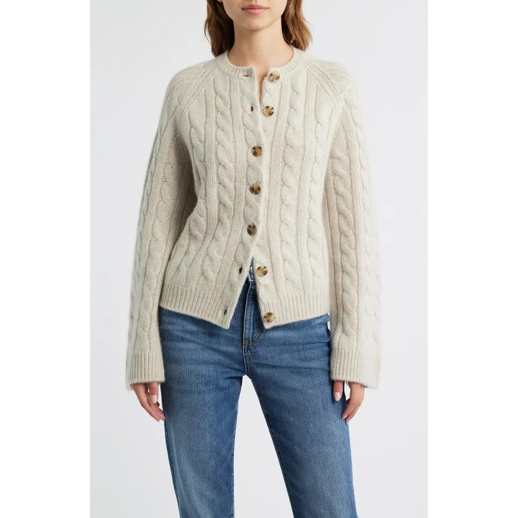 DÔEN Virginie Cable Cashmere Cardigan in Cottage at Nordstrom, Size X-Large | Nordstrom