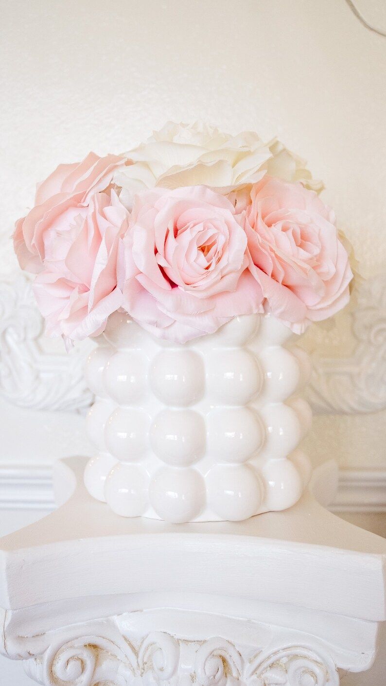 White Bubble Vase Floral Arrangement /Spring Floral Arrangement /Bubble Vase/White Bubble Vase Ar... | Etsy (US)