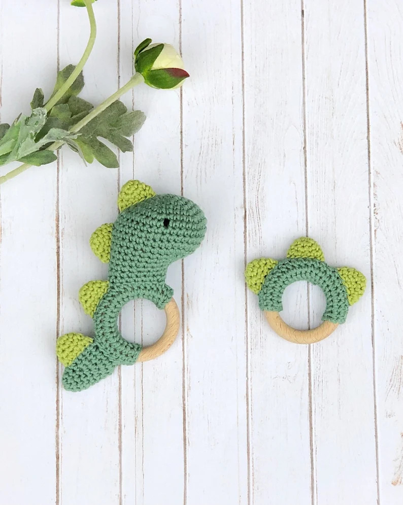 Baby Boy New Baby Gift Set Teething Ring Dinosaur Rattle | Etsy | Etsy (US)