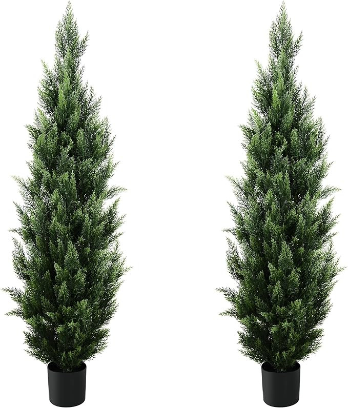 5FT Artificial Topiary Tree Beautiful Realistic Faux Cedar Pines Christmas Trees UV Rated Fake Sh... | Amazon (US)