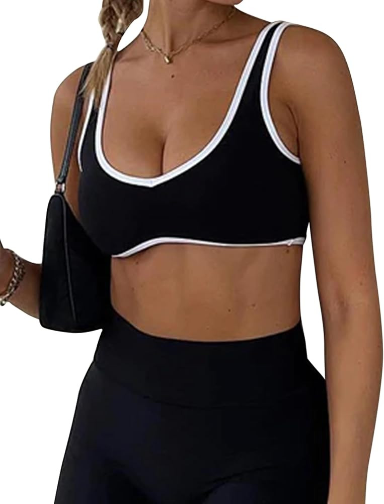Meladyan Women’s 2024 Sports Bras Contrast Binding Backless Sports Bra Curve Wireless Bralette ... | Amazon (US)
