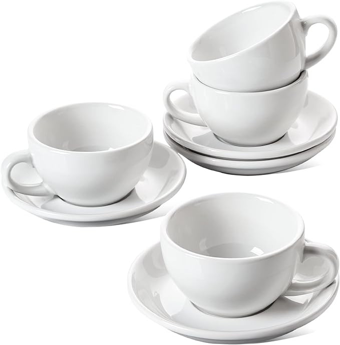 LE TAUCI 8 oz Cappuccino Cups with Saucers, Set of 4 Large Ceramic Coffee Cup Set for Latte, Au L... | Amazon (US)