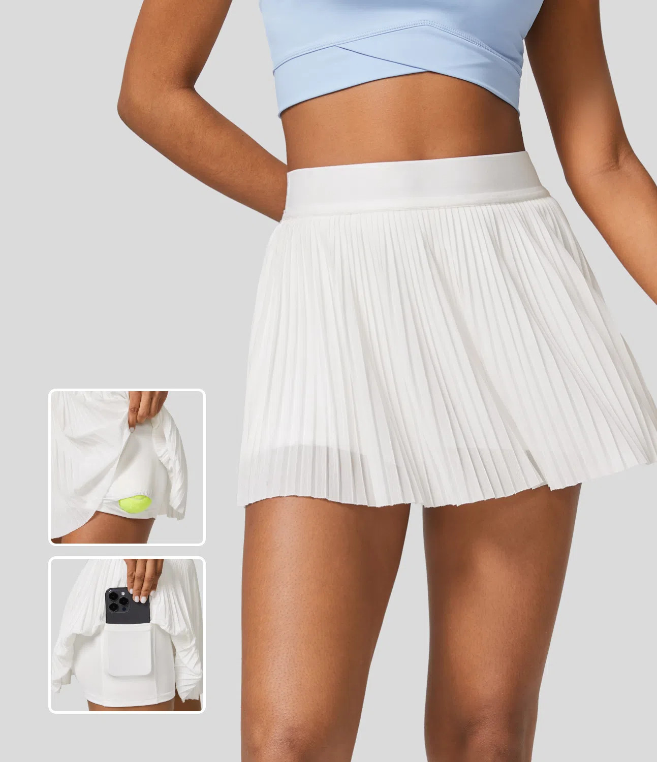Women’s High Waisted 2-in-1 Side Pocket Contrast Mesh Pleated Mini Tennis Skirt - Halara | HALARA