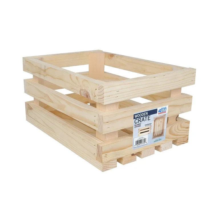 Unfinished Wood Slatted Crate, Brown, 7.15" High x 10" Wide x 15" Deep | Walmart (US)
