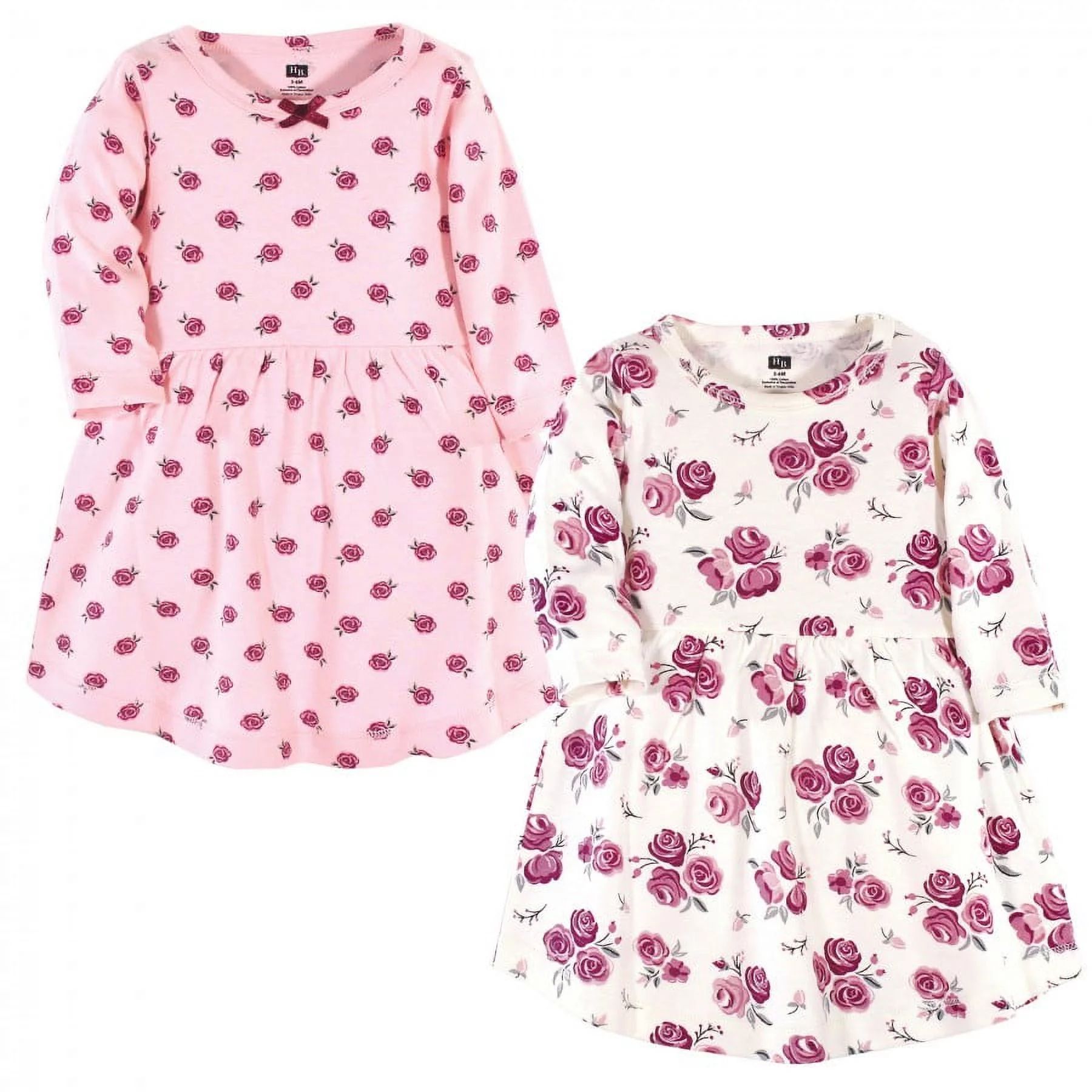 Hudson Baby Infant and Toddler Girl Cotton Long-Sleeve Dresses 2pk, Rose, 0-3 Months | Walmart (US)