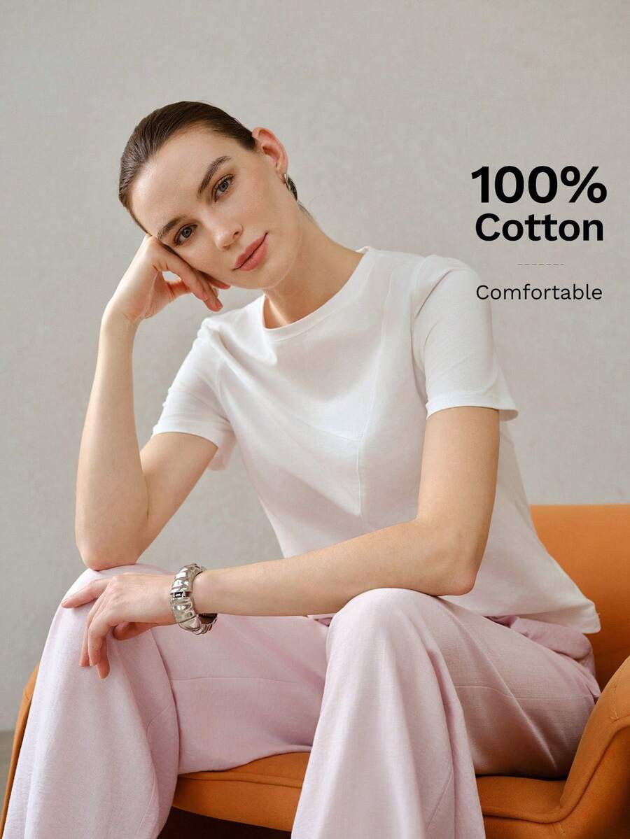 MOTF PREMIUM WOMEN'S SUMMER SOLID COLOR ALL-MATCH CREW NECK SHORT SLEEVE T-SHIRT | SHEIN