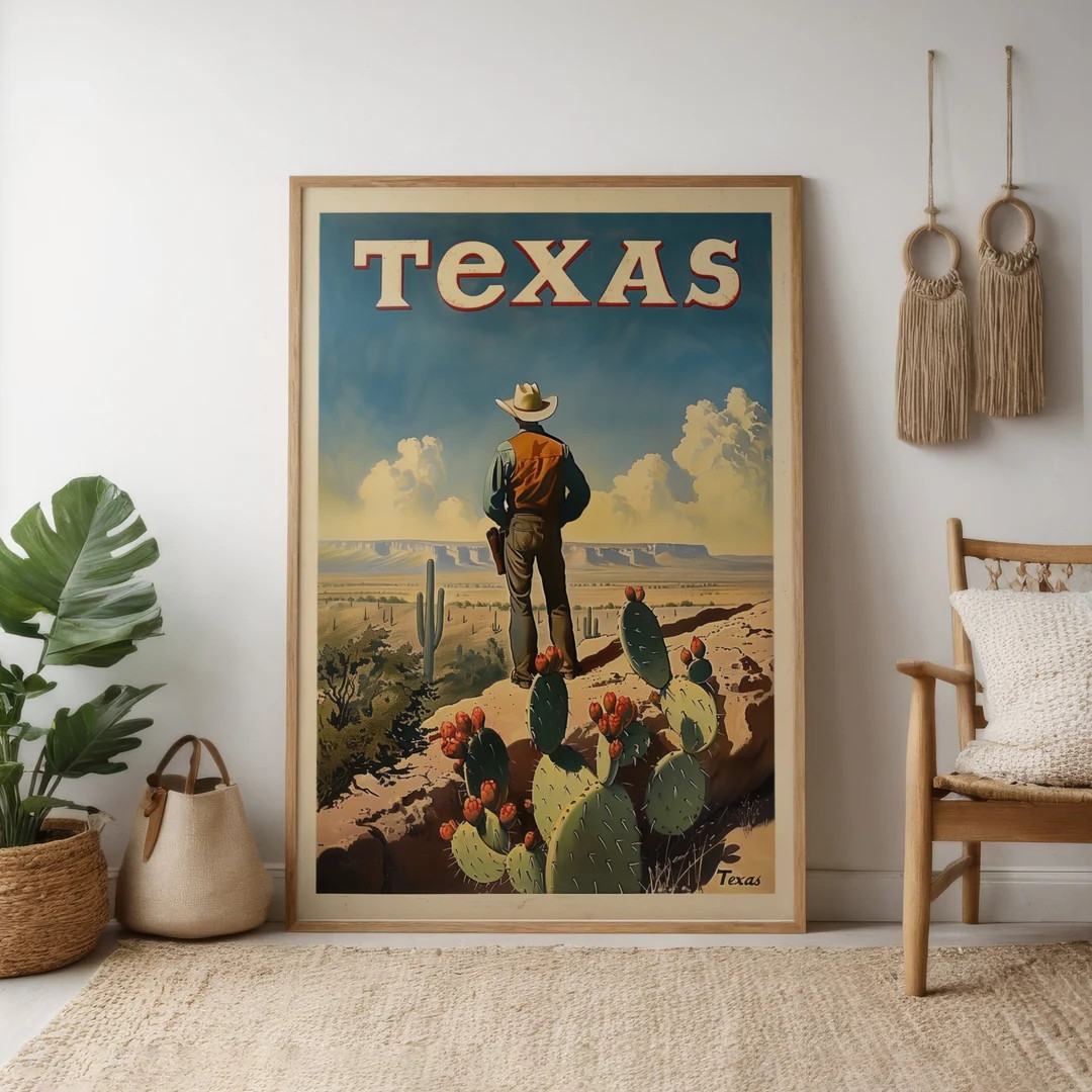 Retro Texas Travel Poster, Western Decor, Texas Artwork, Texas Wall Art, Lone Star State, Rustic ... | Etsy (US)