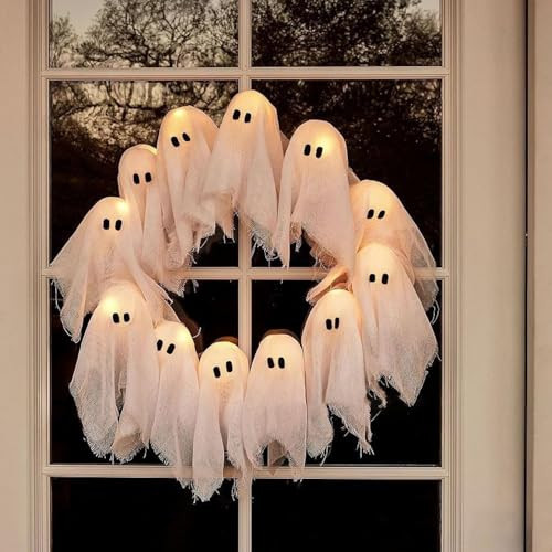 Glowing Halloween Ghost Wreath,Light-Up White Ghost Garland,Halloween White Gh0st Garland Decor,Outdoor Hanging Decorations for Wall,Door,Party,Hall0ween Home Decor | Amazon (US)