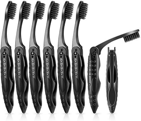 8 Packs Black Travel Folding Toothbrush Portable Charcoal Toothbrush with Soft Medium Bristles for C | Amazon (US)
