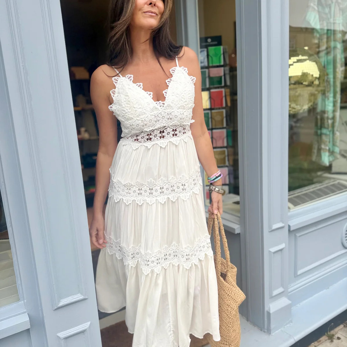 Mira Crochet Strap Dress- White | Law and Co