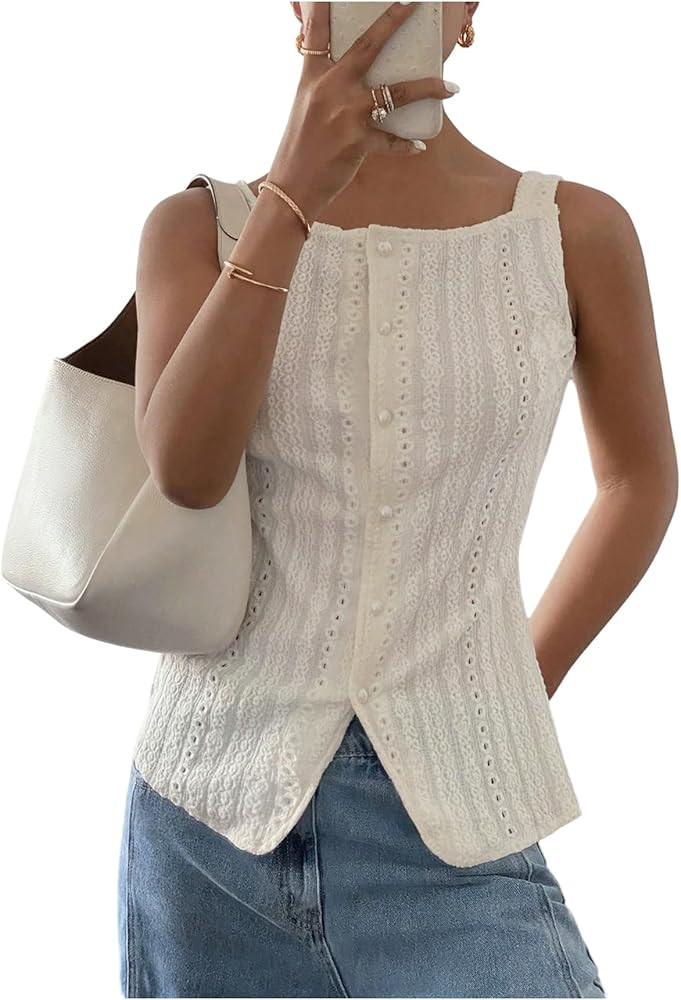 MakeMeChic Womens Vest Top Trendy Button Up Tank Tops Asymmetrical Y2k Going Out Top | Amazon (US)