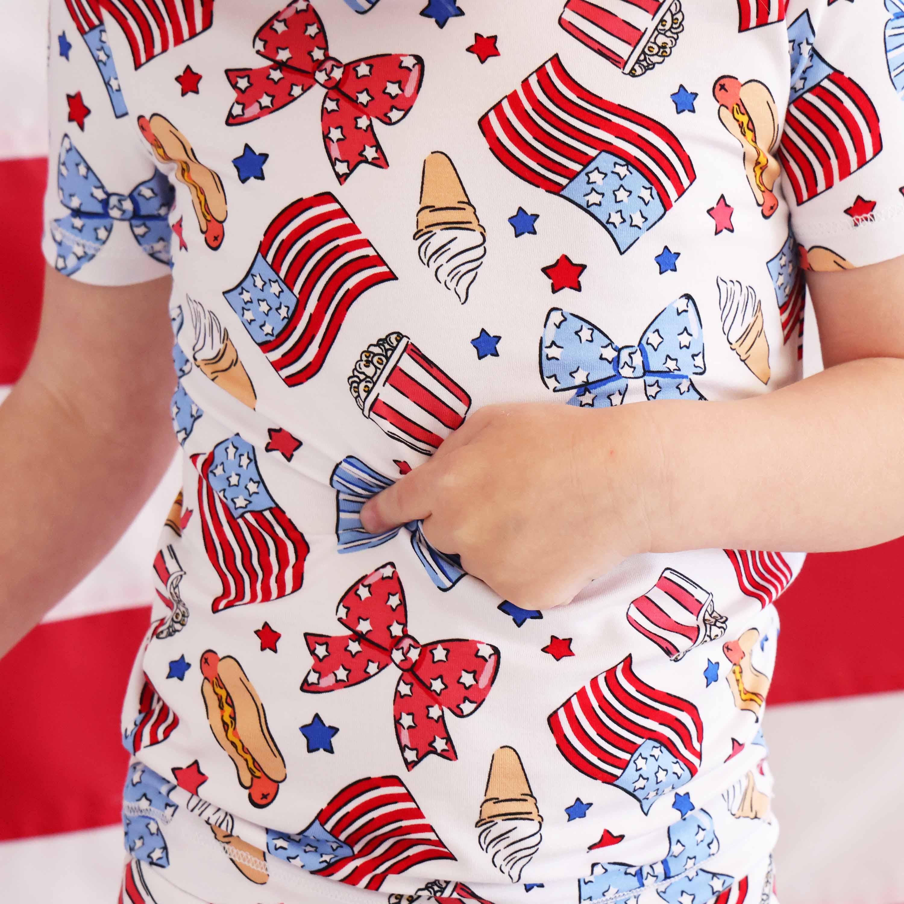 Two Piece Short Pajama Set | Party in the USA Bows | Caden Lane