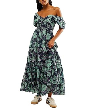 Women Bohemian Embroidered Floral Dress 2024 Casual Puff Long Sleeve Maxi Dresses Boho Flowy Ruff... | Amazon (US)