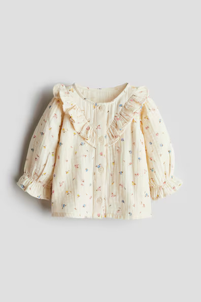H & M - Ruffle-Detail Cotton Blouse - Beige | H&M (US + CA)