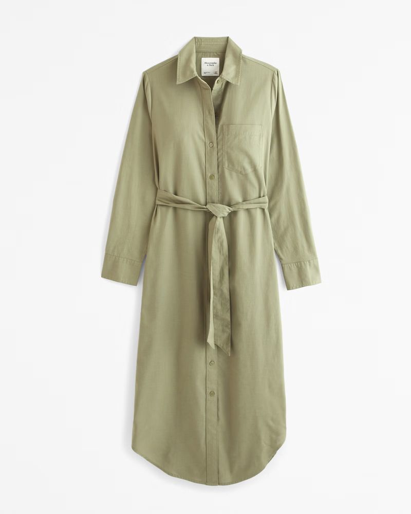 Women's Long-Sleeve Belted Shirt Dress | Women's New Arrivals | Abercrombie.com | Abercrombie & Fitch (US)