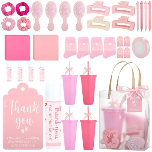 Leelosp 41 Pcs Labor and Delivery Nurse Gift Bulk Nurse Week Gifts Bulk for Obgyn Obstetrics Include Tumblers Lip Balms Hair Tie Brush Hair Claw Sticker Pen Sock Gift Bag Tag for Obstetrics Rn(Pink) | Amazon (US)