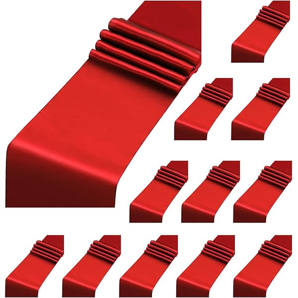 MDS Pack of 10 Wedding 12 x 108 inch Satin Table Runner for Wedding Banquet Decoration- Apple Red | Amazon (US)