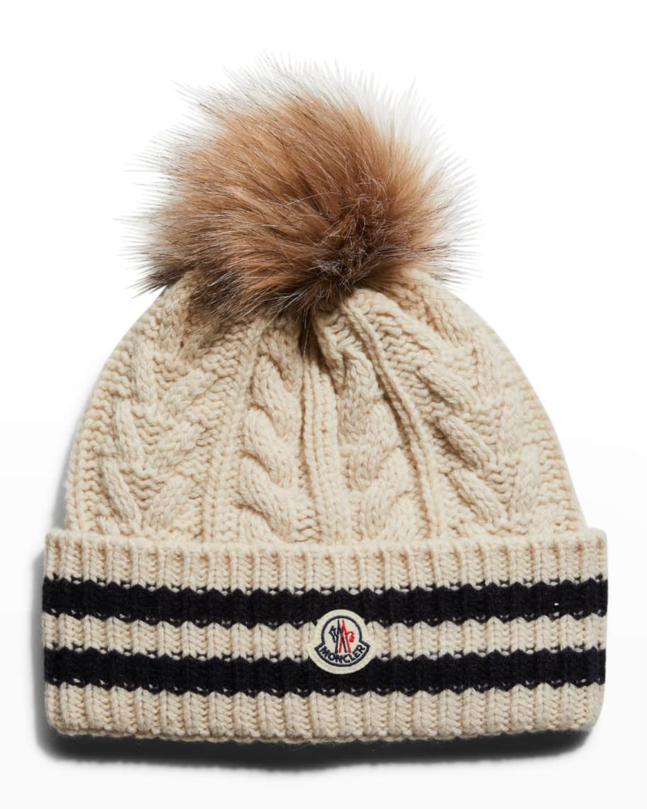 Moncler Cable Knit Beanie With Pom | Neiman Marcus