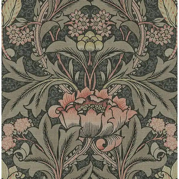 Seabrook Designs Morris Flower Unpasted Wallpaper - 20.5 in. W x 33 ft. L - Ebony | Bed Bath & Beyond