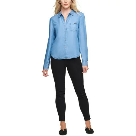 DKNY Womens Denim Button Up Shirt Blue X-Small | Walmart (US)