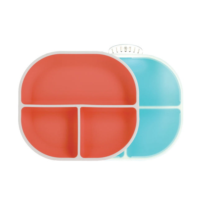 Rectangular Silicone Suction Plate (2 Pack) | Coral / Aqua | Nuby US | Nuby (US)