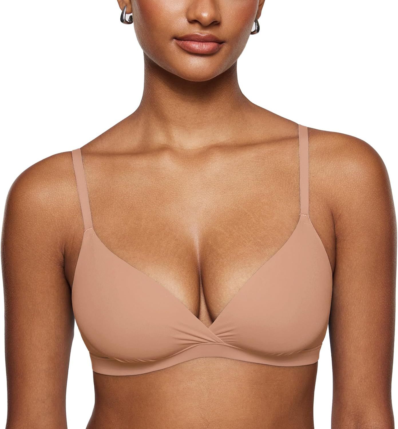 INLYRIC Women's Inbarely Triangle Bralette Comfortable Unlined V Neck Wireless Smoothing Bra Top ... | Amazon (US)