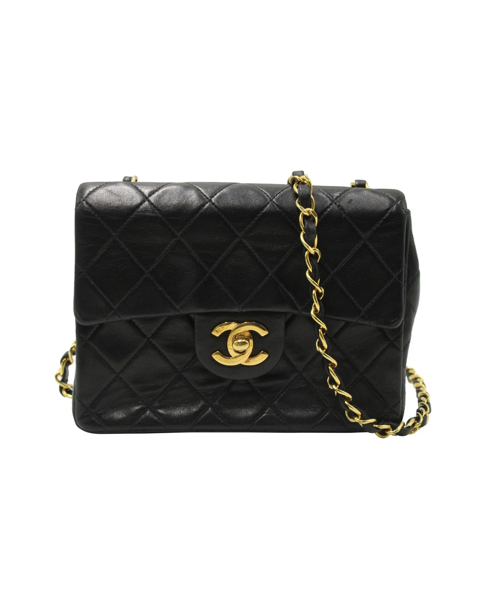 Chanel Vintage Classic Mini Square Flap Bag in Black Leather | Shop Simon