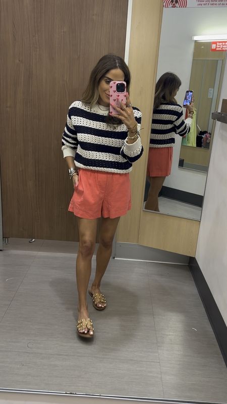 Target coral shorts size Xs stripe summer sweater size Xs 
Summer outfit idea 

#LTKSummerSales #LTKFindsUnder100 #LTKFindsUnder50