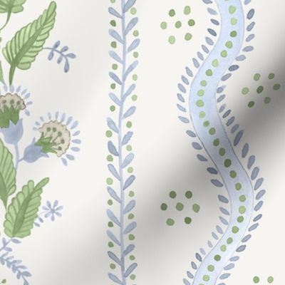 Custom Lulworth Blue_ soft green_ and tan on cream Fabric bydanika_herrick | Spoonflower