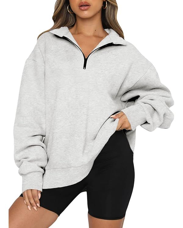 BLENCOT Women Half Zip Oversized Sweatshirts Long Sleeve Solid Color Drop Shoulder Fleece Workout... | Amazon (US)