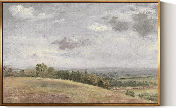 InSimSea Golden Framed Vintage Canvas Wall Art White Clouds Over Vast Grassland Landscape Classic... | Amazon (US)