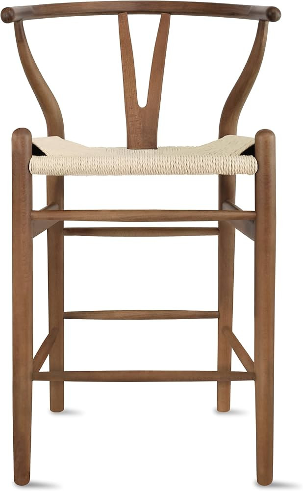 2xhome Farmhouse Style Wishbone Counter Height Wooden Barstool with Light Woven Seat, Espresso | Amazon (US)